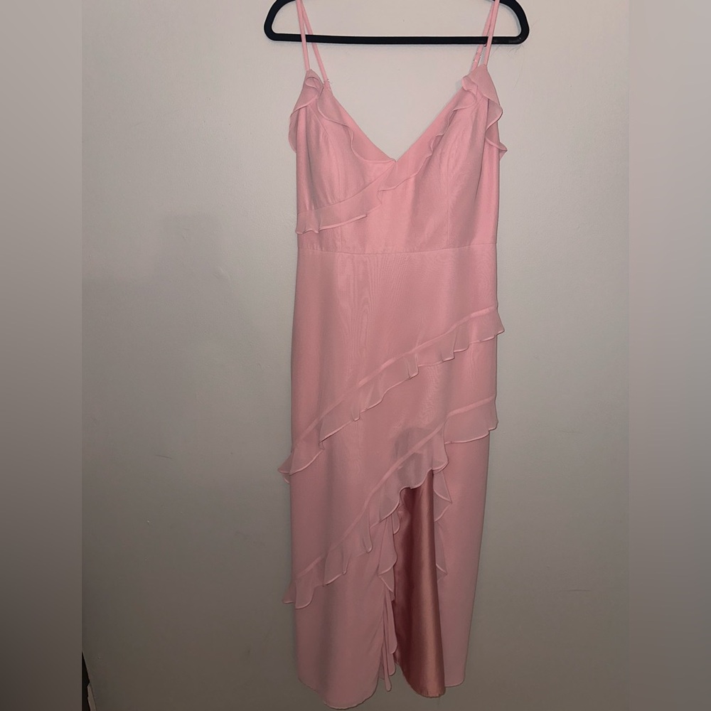 Revelry Pink Ruffle V-Neck Slit Maxi Dress